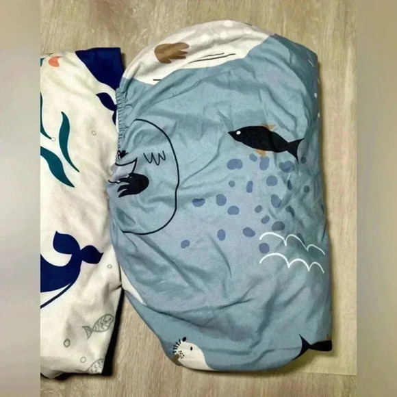 Kids Crib Twin Sheet Set Blue Whale Fish Ocean Theme - Picture 6 of 6